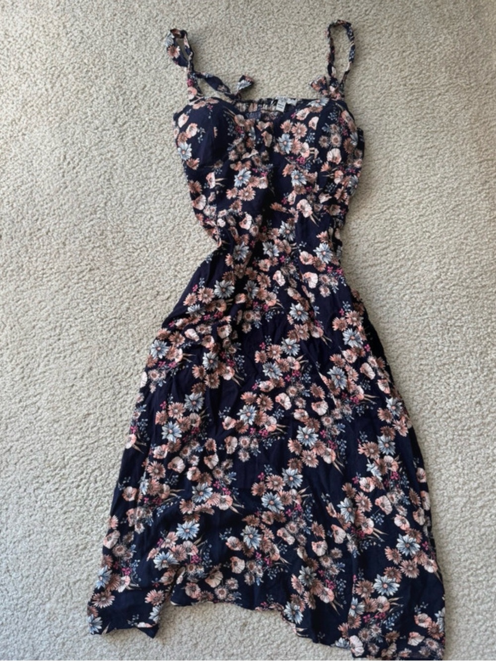 AUW Navy Midi Dress with Pink and Cream Floral Print maxi y2k